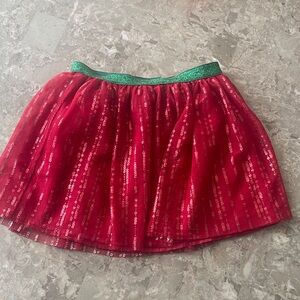 Holiday Time Festive Red Sequin Skirt with Green Waistband